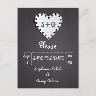 Paper heart on chalkboard wedding Save the Date Announcement Postcard