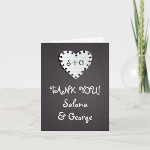 Paper heart on chalkboard wedding Thank You photo Card