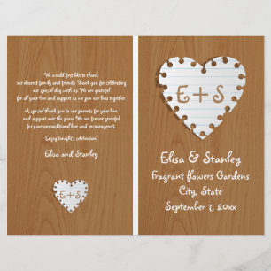 Paper heart on wood folded wedding program