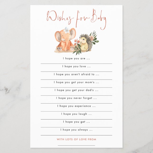PAPER | Hedgehog Elephant Wishes for Baby Shower (Front)