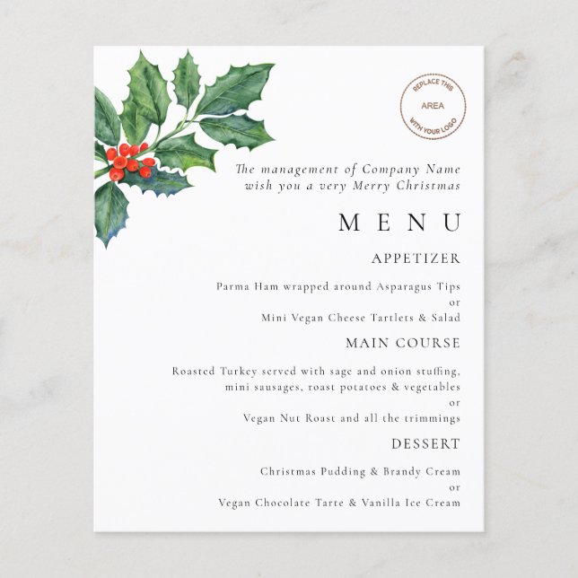PAPER | Holly Berries Logo Christmas Party Menu (Front)