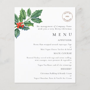 PAPER Holly Berries Logo Christmas Party Menu