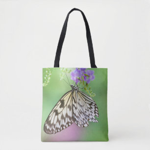 Paper kite butterfly  in green and purple tote bag