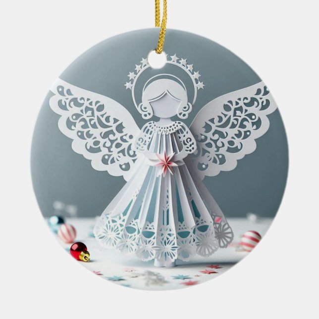 Paper Lace Angel Christmas Crafts Art Ceramic Ornament (Front)