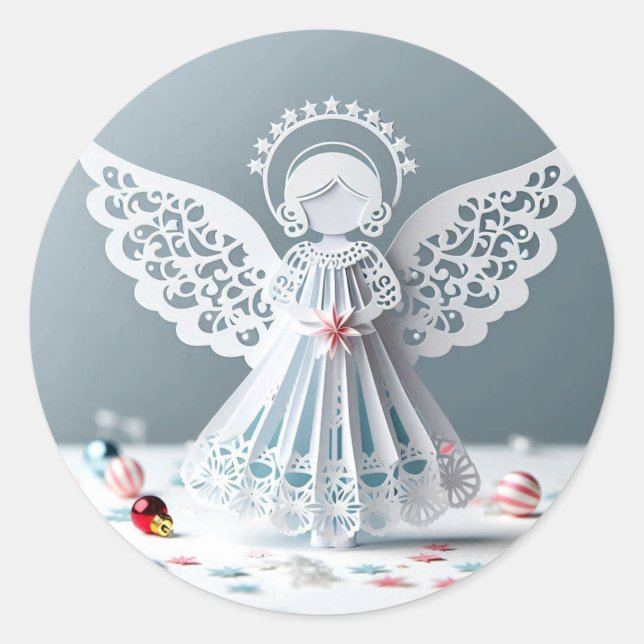 Paper Lace Angel Christmas Crafts Art Classic Round Sticker (Front)