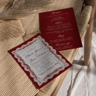 Paper Lace Burgundy Old Money All In One Wedding Invitation