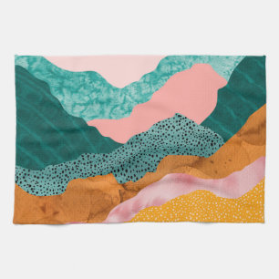 Paper landscape, ripped, torn edges, greens, rust, tea towel