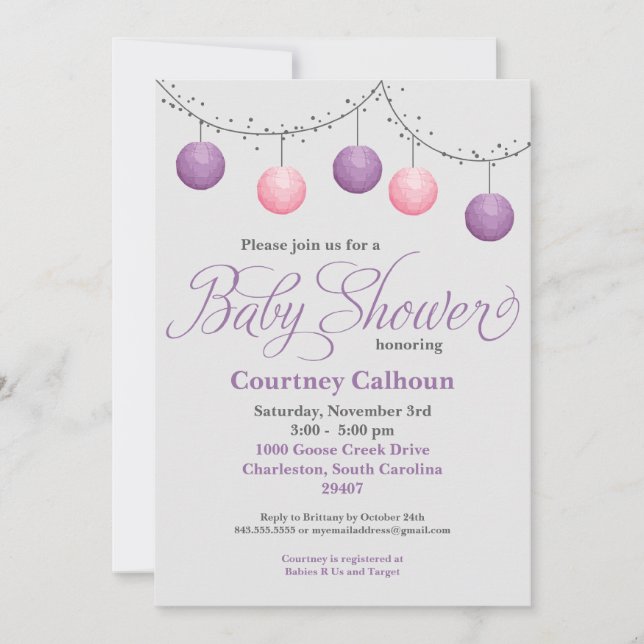 Paper Lantern Baby Shower Invitation (Front)