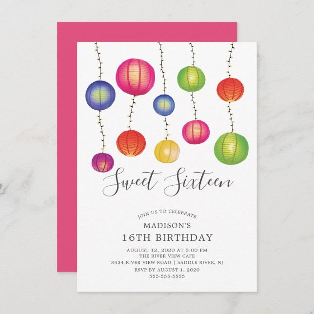 Paper Lantern Sweet Sixteen Birthday Invitation (Front/Back)