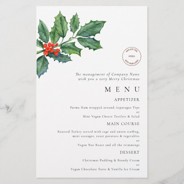 PAPER | Logo Holly Berries Christmas Party Menu (Front)