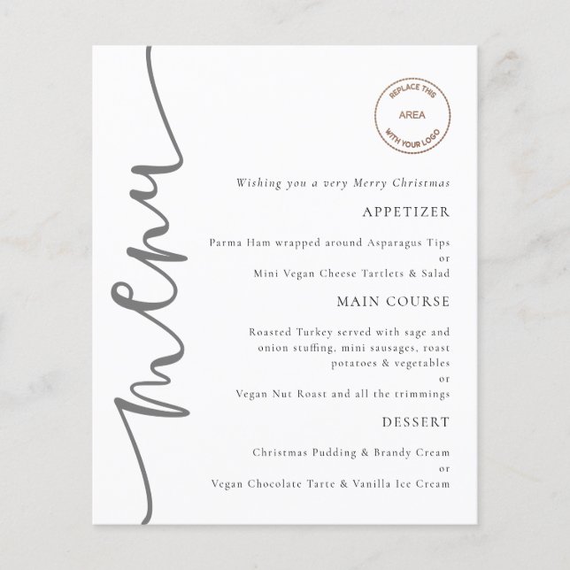 PAPER Logo Silver Corporate Christmas Party Menu (Front)