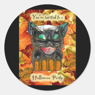 Paper Mache Cat Halloween Party Invitation Sticker