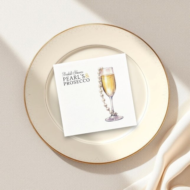 Paper Napkin (beautiful minimalist pearls and prosecco  wedding bridal shower party paper napkins )