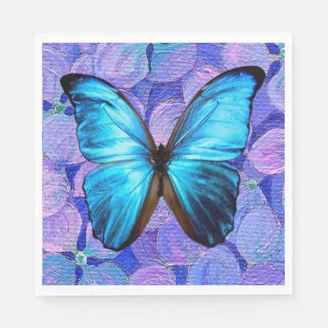 Paper Napkin Blue Butterfly/Hydrangea (Front)