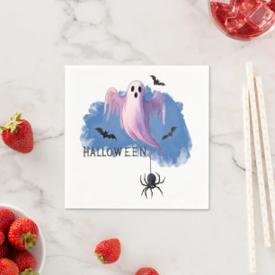 Paper Napkin Cocktail HALLOWEEN ghost with spider