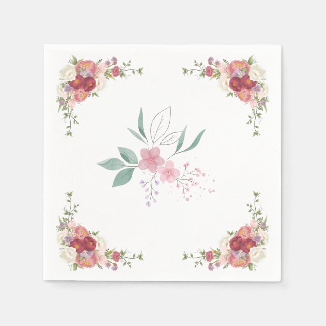 paper napkin coloured floral for wedding (Front)
