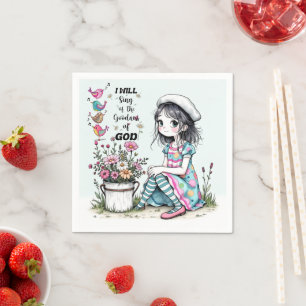 Paper Napkin Cute Whimsy Girl with Colourful Birds