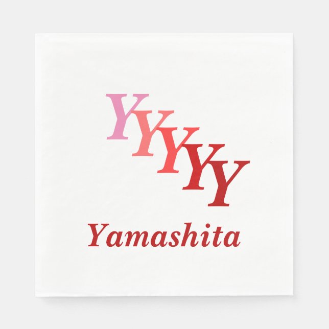 Paper Napkin - Initials with Name in Red (Front)