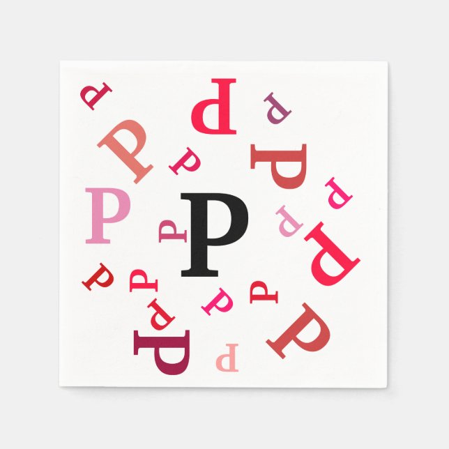 Paper Napkin - Jumbled Letters in Reds and Pinks (Front)