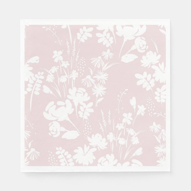 PAPER NAPKIN ; PALE PINK FLORAL GRAPHIC DESIGN (Front)