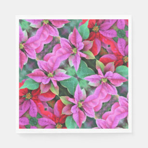 Paper Napkin Pink/Red Poinsettia