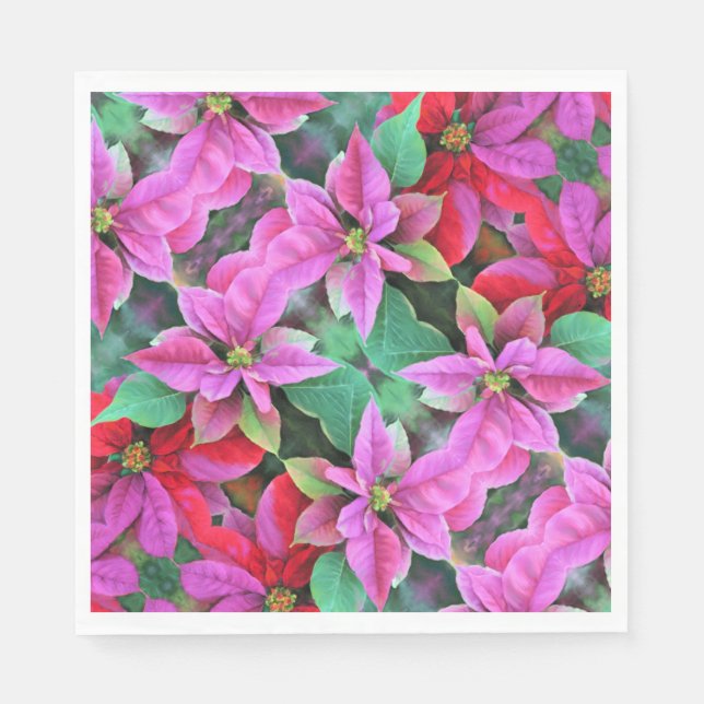 Paper Napkin Pink/Red Poinsettia (Front)
