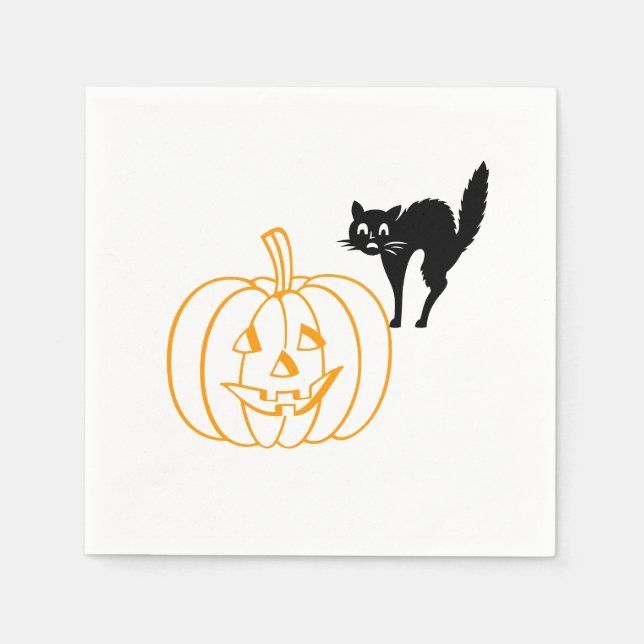 Paper Napkin - Pumpkin and Cat (Front)