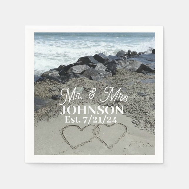 Paper Napkin - Two Hearts In The Sand (Front)