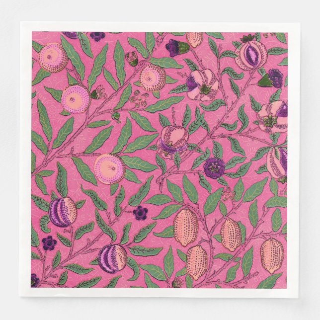 PAPER NAPKIN : WILLIAM MORRIS : PINK POMEGRANATES  (Front)