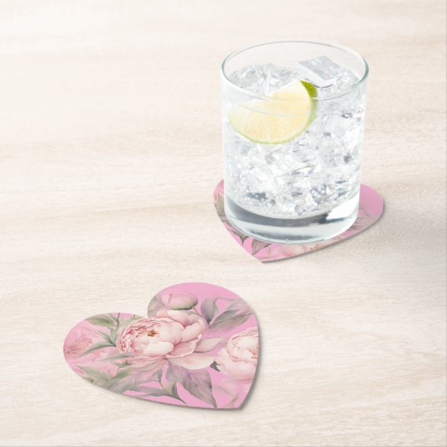 Paper Napkin with Pink Peonies Coaster (Insitu)