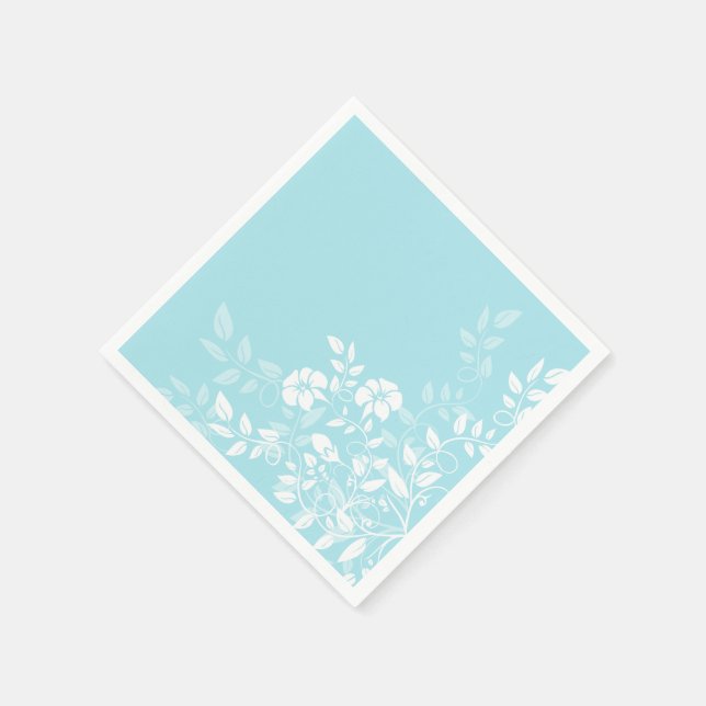 Paper Napkins-Aqua Floral Napkin (Corner)