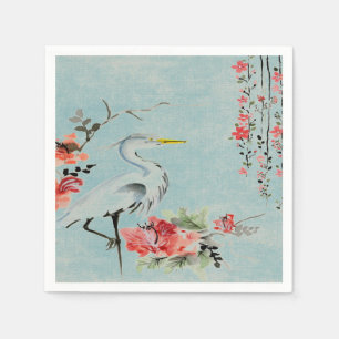 paper napkins Asian crane flower mint green