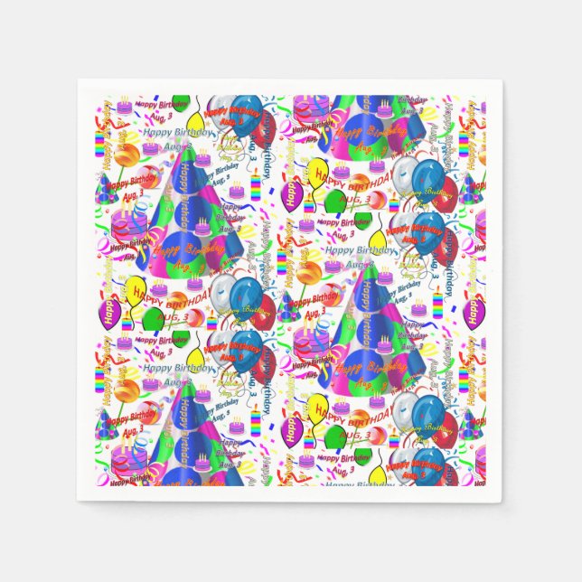 Paper Napkins August, 3 Birthday (Front)