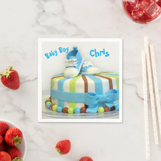 Paper Napkins Baby Boy Cake Blue Shoes Cute