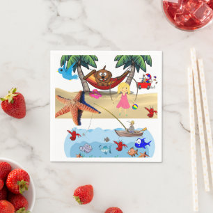 Paper Napkins, Beach Fishing Crabs Sand Napkins