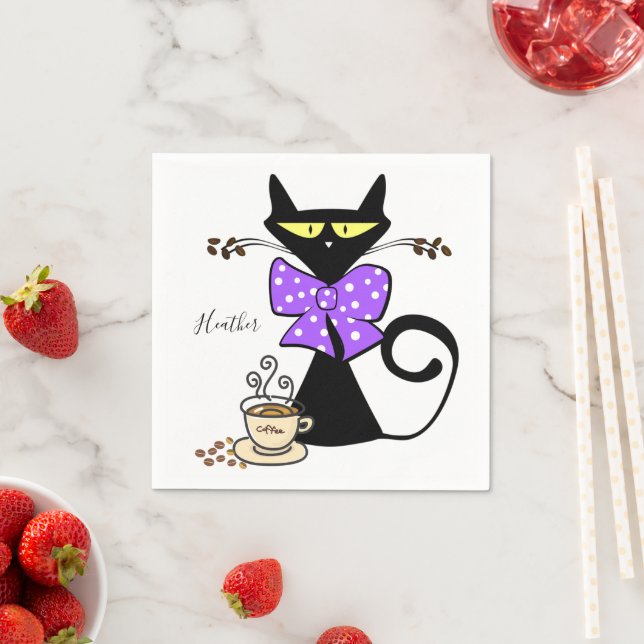 Paper Napkins, Black Cat Coffee Napkin (Insitu)