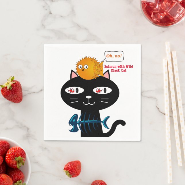 Paper Napkins, Black Cat, Kitten Fish Dinner  Napkin (Insitu)