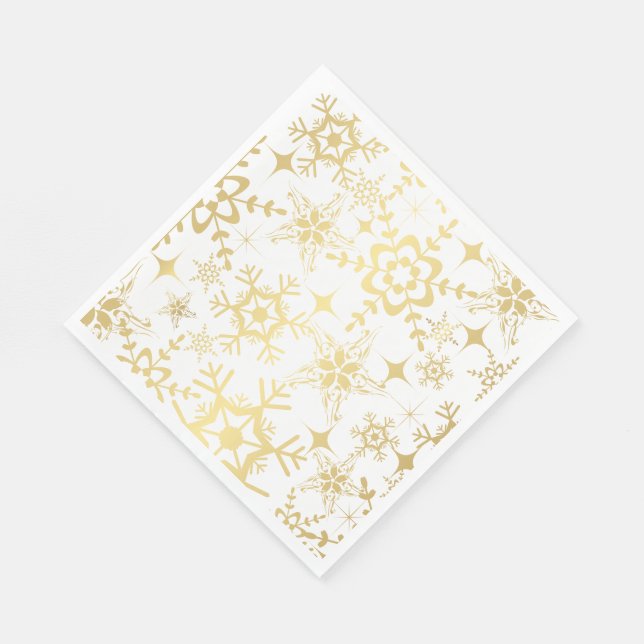 Paper Napkins-Black & Gold Snowflakes Napkin (Corner)
