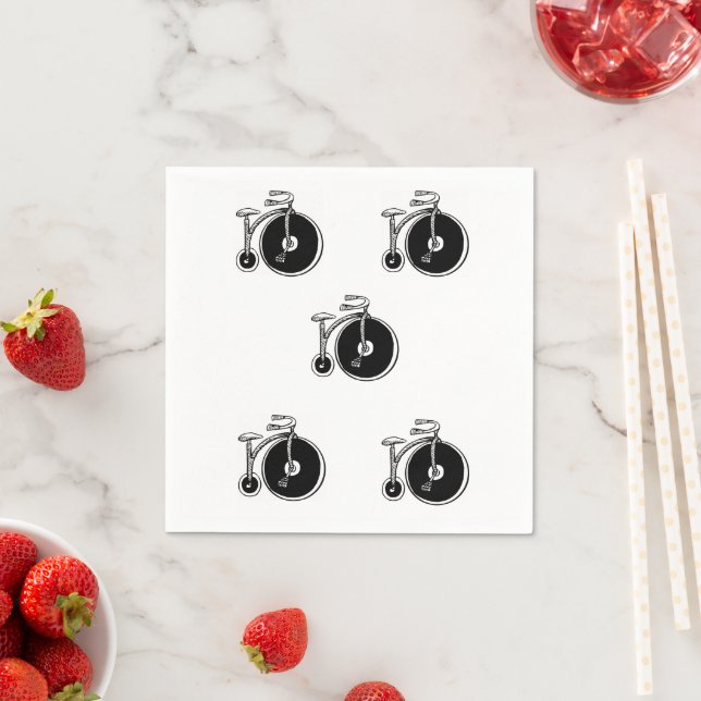 Paper Napkins, Black & White Bicycles Vintage  Napkin (Insitu)