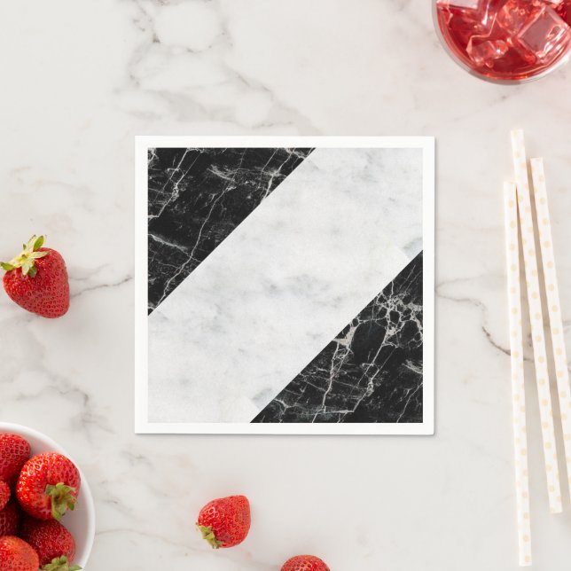 Paper Napkins, Black White Marble Napkin (Insitu)