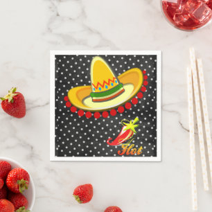 Paper Napkins, Black White Polk a dot Sombrero Hot Napkin