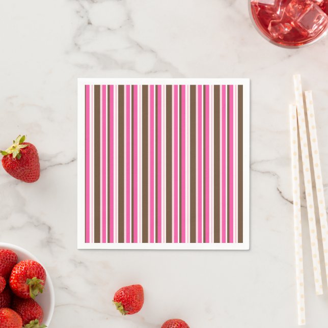 Paper Napkins, Brown & Pink Stripe Napkin (Insitu)