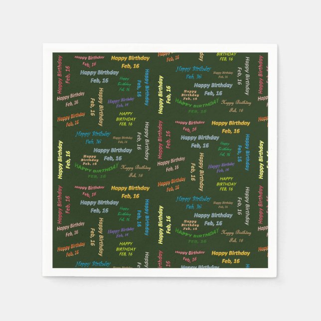 Paper Napkins February, 16 Birthday (Front)