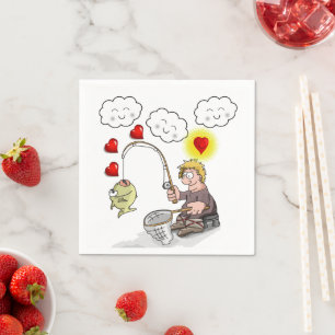 Paper Napkins, Fisherman Fishing Fish Clouds Napkin