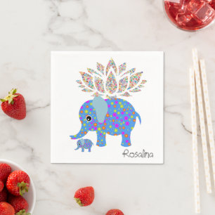 Paper Napkins, Floral Colourful Elephants Napkin