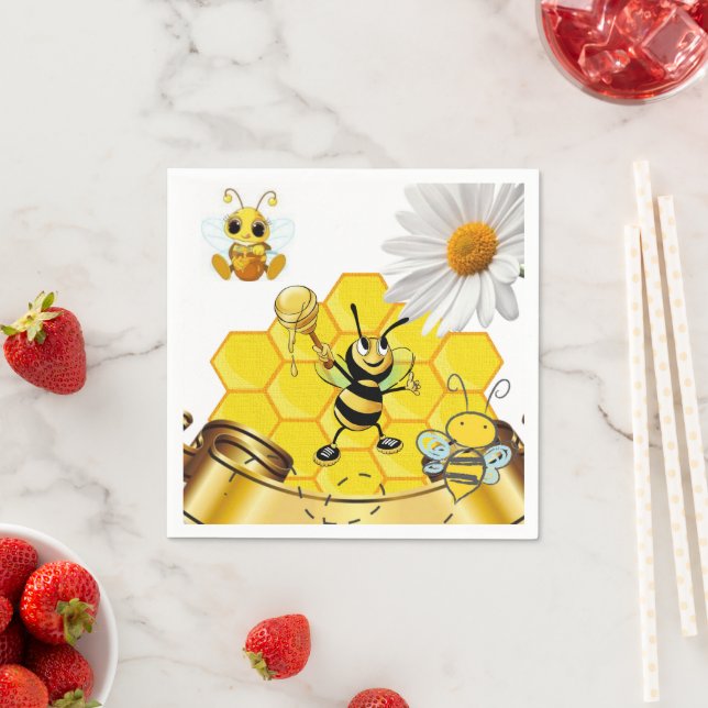Paper Napkins, Floral Honeybee White Daisy Napkin (Insitu)