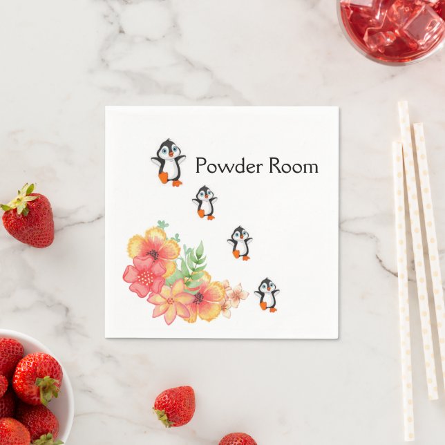 Paper Napkins, Floral Penguin Napkin (Insitu)