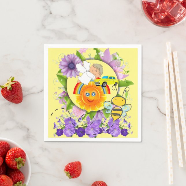 Paper Napkins, Floral Yellow Baby Angel Napkin (Insitu)