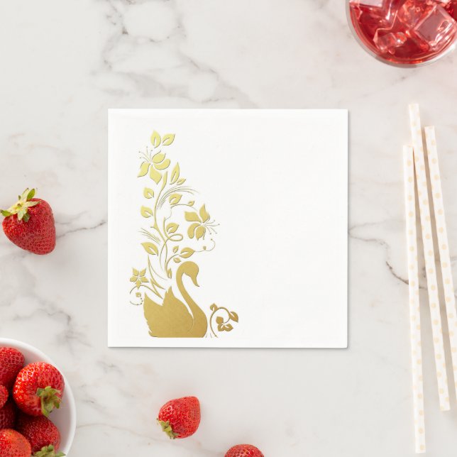 Paper Napkins, Gold Swan Floral Napkin (Insitu)