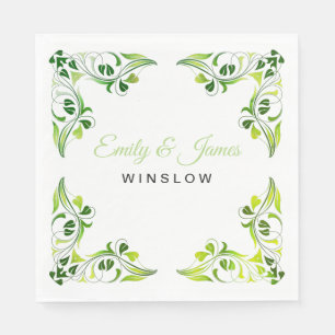 Paper Napkins-Green Fancy Leaf Borders Napkin